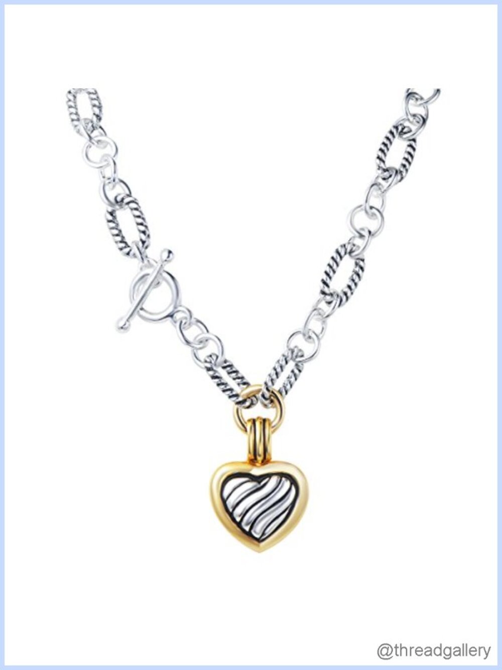 Heart Pendant Necklace Twisted Cable Wire Link Two Tone Charm Gift